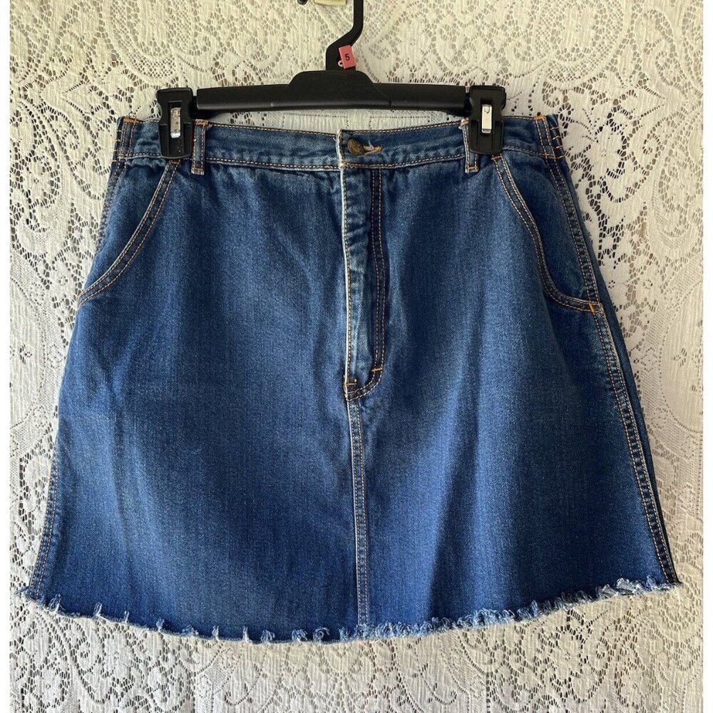 Vtg Gitano Denim Skirt Womens 16 Dark Wash Orange‎ Stitch Classic Casual 80s Y2K
